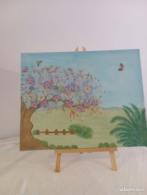 Tableau modèle unique perles et fleurs en 3D N°1