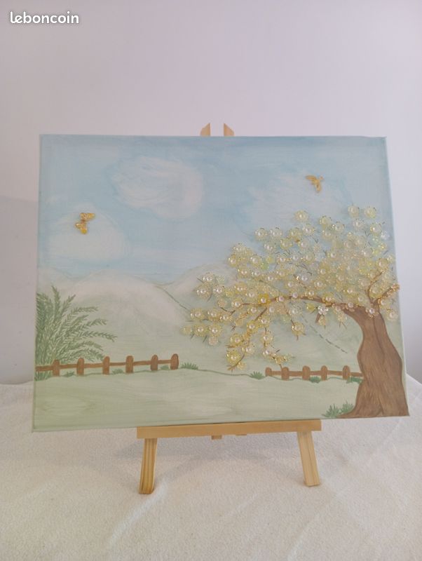 Tableau modèle unique perles et fleurs en 3D N°2