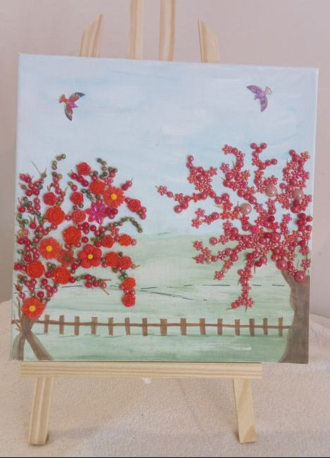 Tableau modèle unique perles et fleurs en 3D N°13