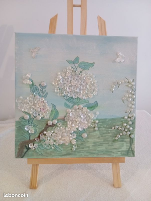 Tableau modèle unique perles et fleurs en 3D N°9